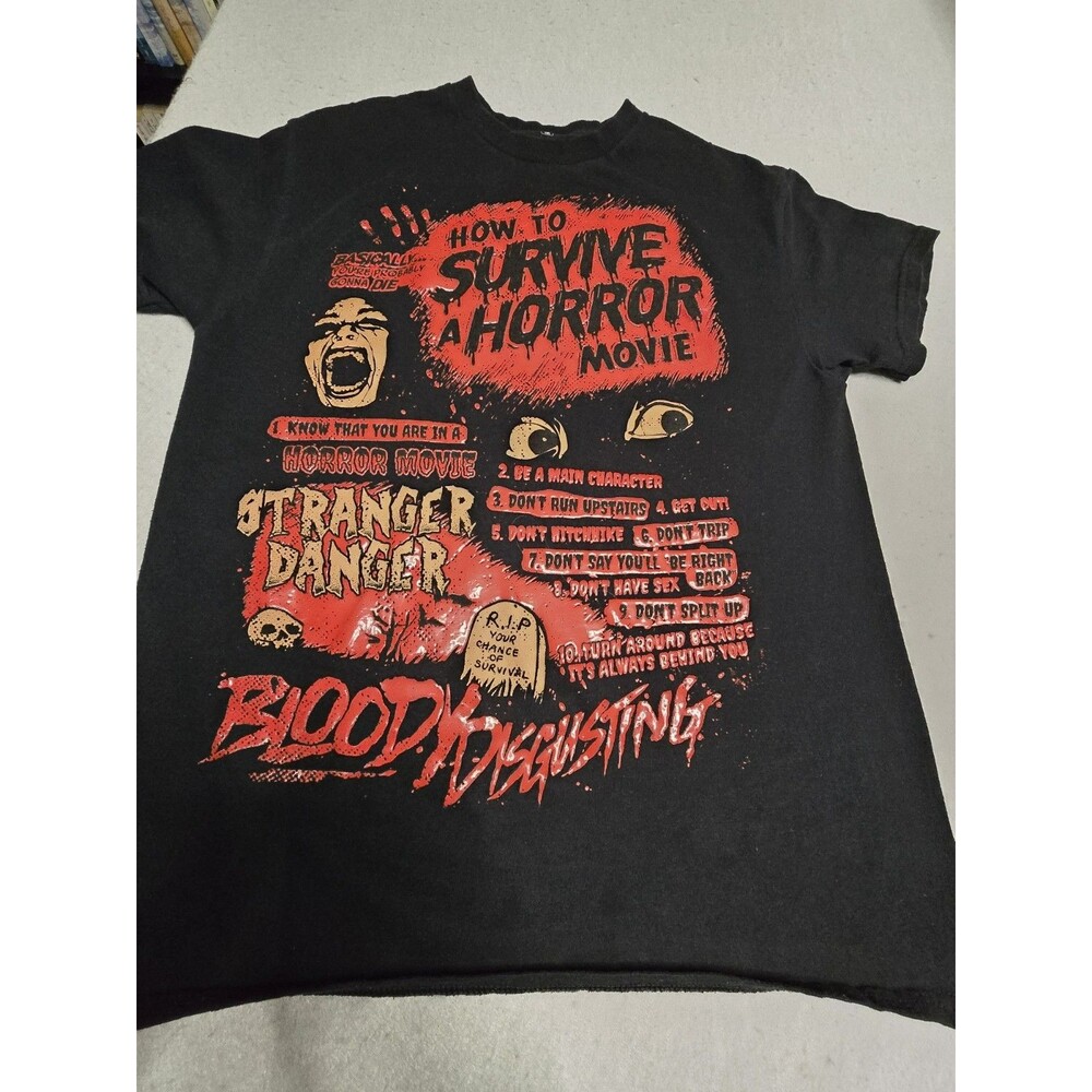 Bloody Disgusting Horror Movie Survival Graphic T-Shirt Medium Black